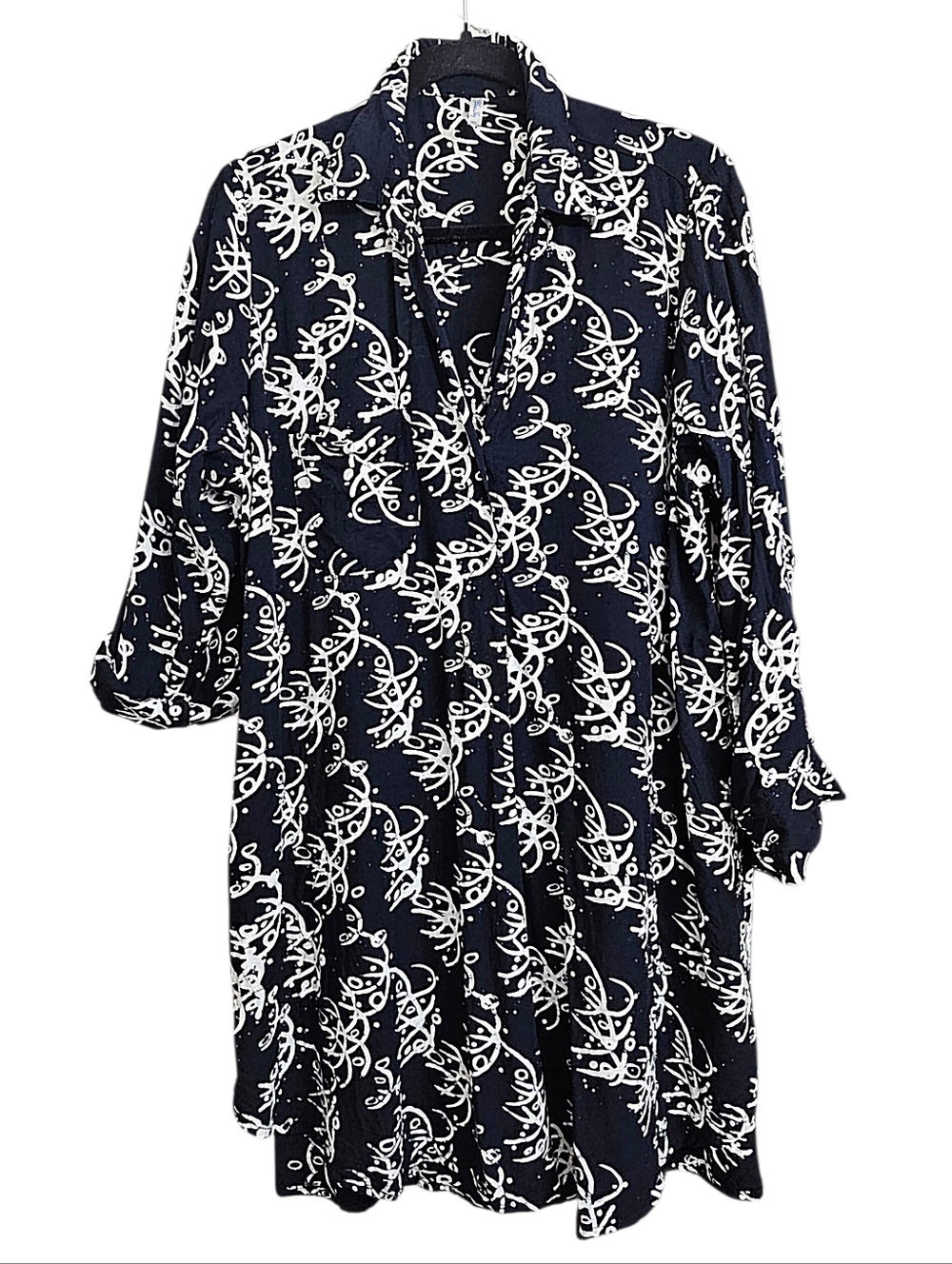 Blue Sky Bohemian Abstract Print Rayon Button Front Tunic Blouse Size XL
